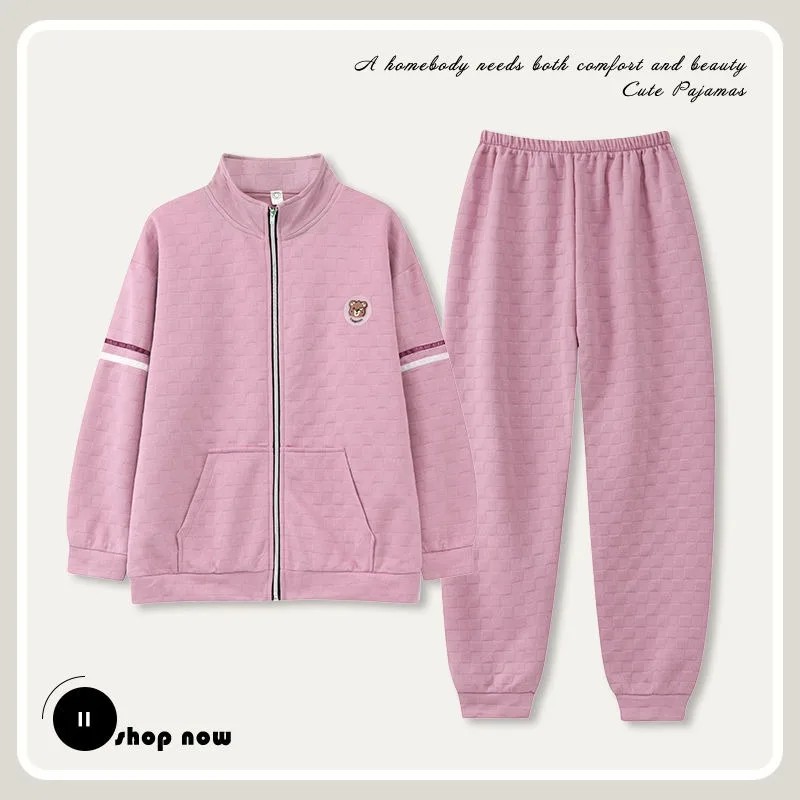 Pyjama en coton à fermeture éclair épaissie pour femmes, vêtements de détente sandwich, vêtements de nuit chauds, vêtements d'intérieur en coton Air imbibé, automne, hiver, nouveau, 2024