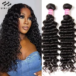 UNice Hair Deep Wave Bundles Human Hair Sew In Weaves 1/3/4 PCS Deals 8-26Inch 100G Per Bundle Natural Color Human Hair Bundles