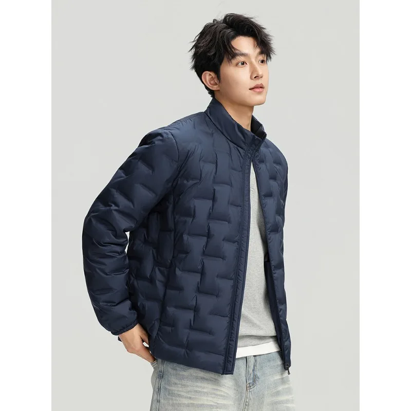 90% الأبيض بطة أسفل سترة مبطنة الرجال الكورية نمط الوقوف طوق الركاب اليومي يندبروف معطف دافئ خفيف الوزن لخريف شتاء #4