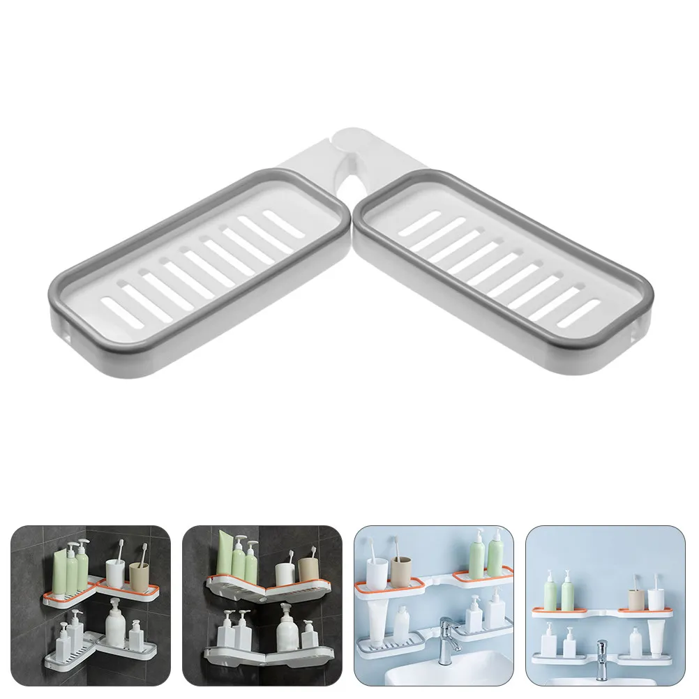 1Pcs Rotatable Wall-Mount Bathroom Storage Rack Nail-Free Multifunctional Kitchen Draining Corner Shelf for Toothbrush Shampoo