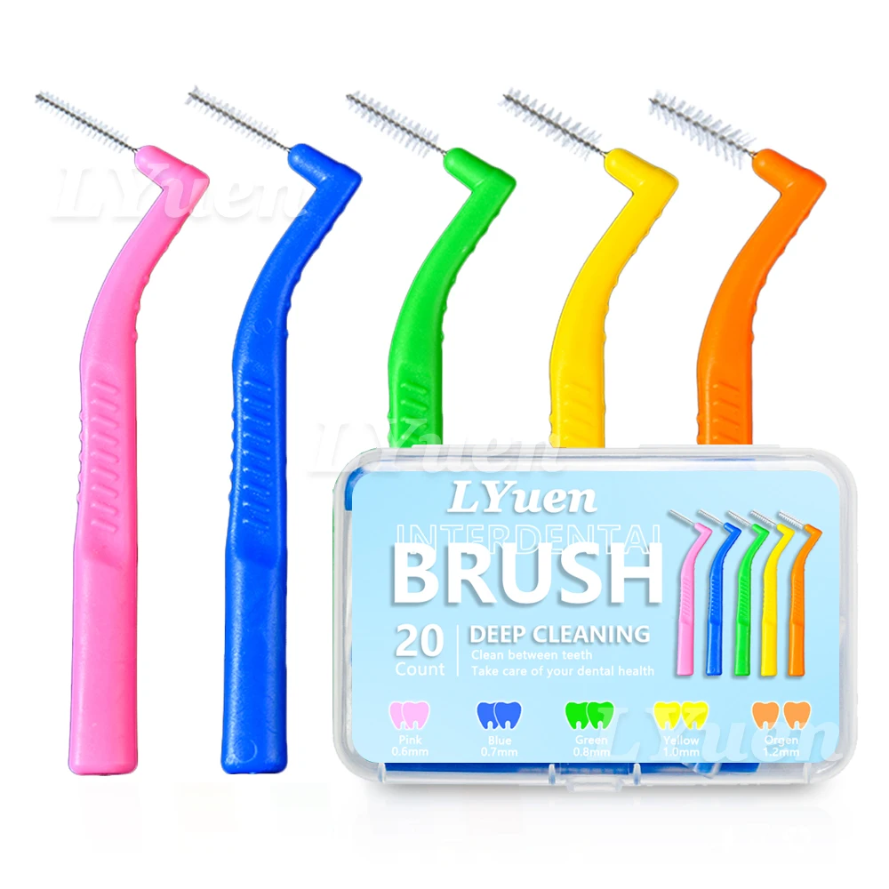 20pcs/box L Shaped Short Interdental Brush for Orthodontic Teeth Clean Between Teeth Braces Cleaning Mini Brush Ultrathin