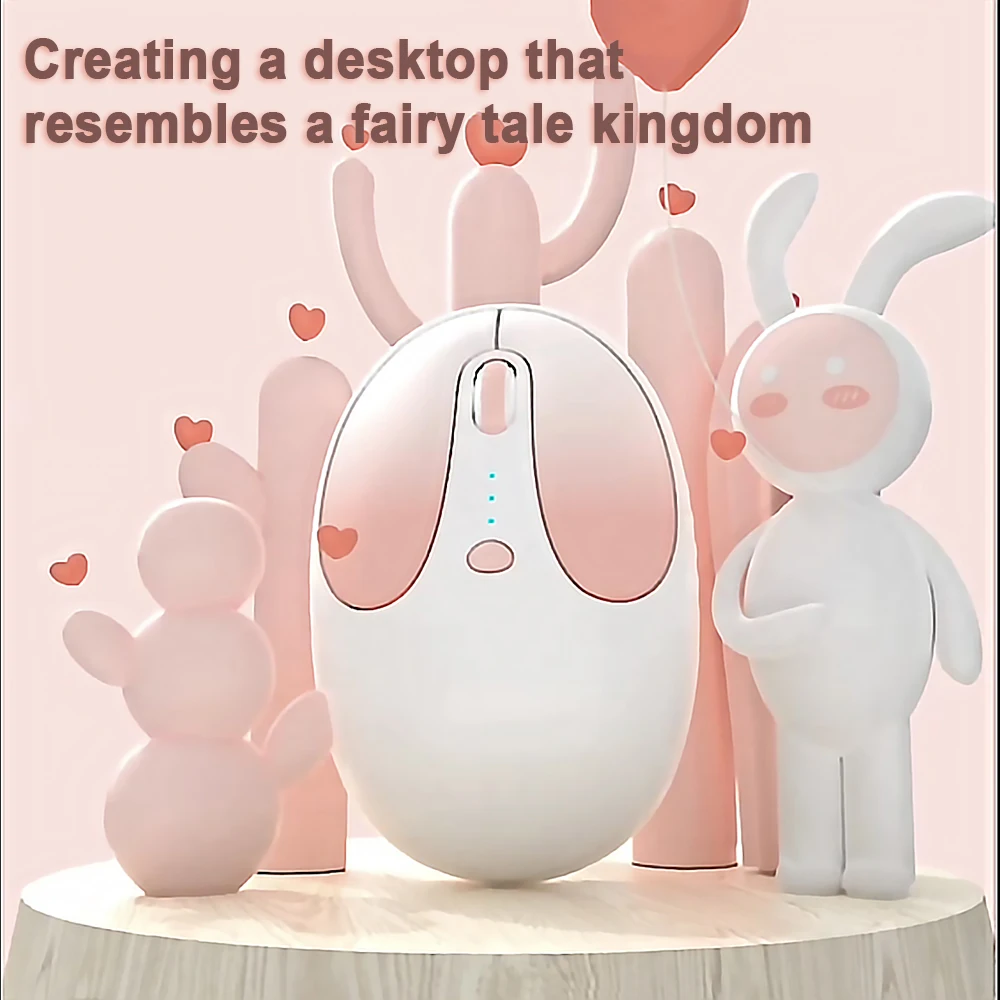 Cute 2.4G + Bluetooth Wireless Mouse Recharge Power Display Dual-mode Mause Cartoon Rabbit Shape Mice for Laptop PC Tablet Ipad