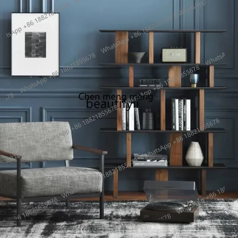 P178 Italian Modern Minimalist North American Black Walnut Solid Wood Iron Art Storage Bookshelf Creative