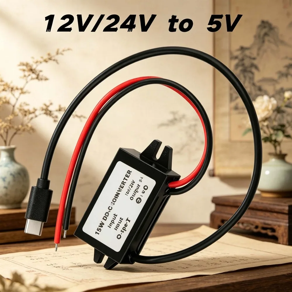 DC-DC Buck Module Power Adapter USB-A Female/C Type/Dual USB/Open Wire Connecto 12V/24V to 5V Waterproof  Converter