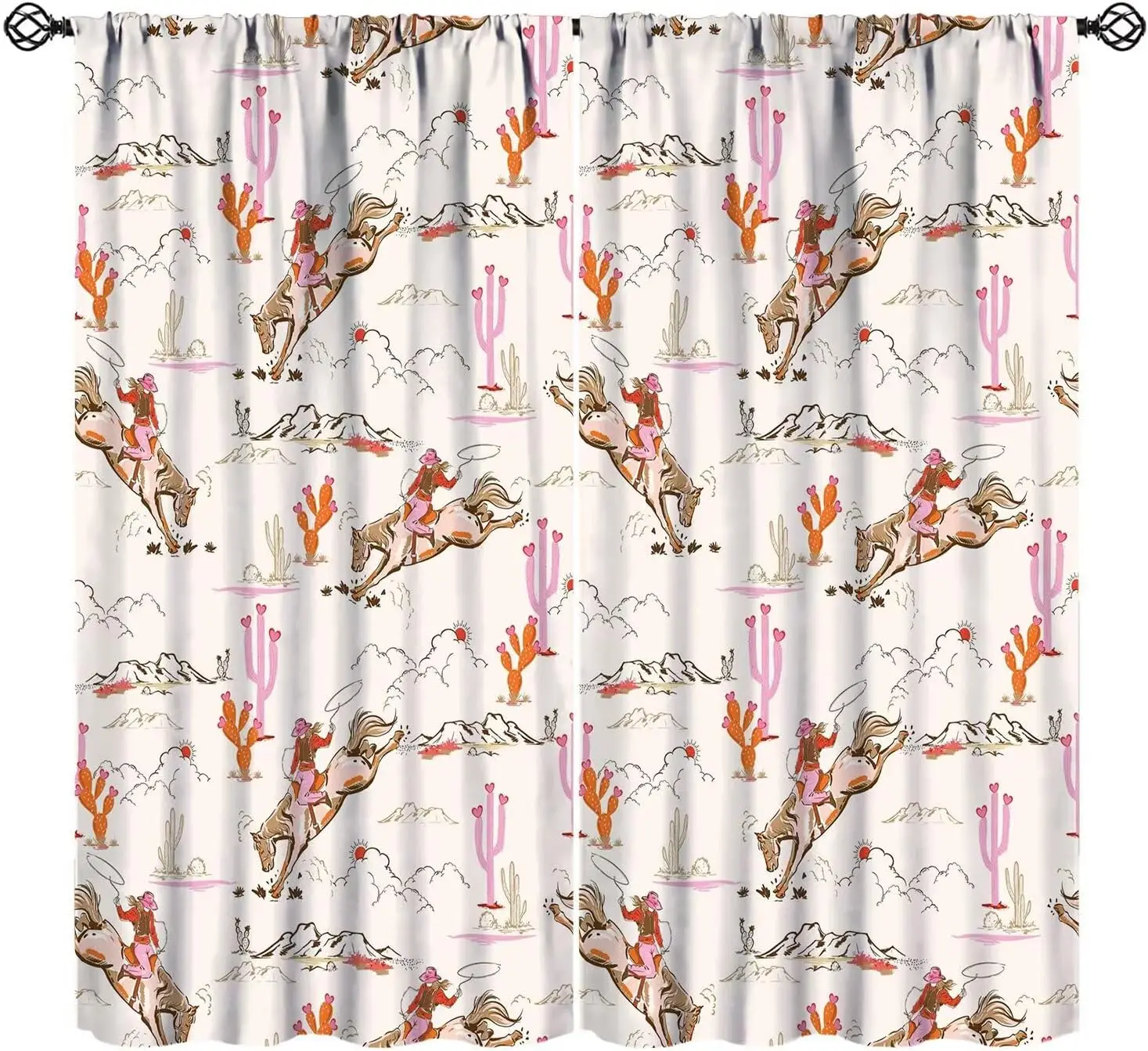 Western Cowgirl Curtains Wild West Desert Horse Pink Cactus Cartoon Abstract Art Bedroom Living Room Bathroom Blackout 2 Panels
