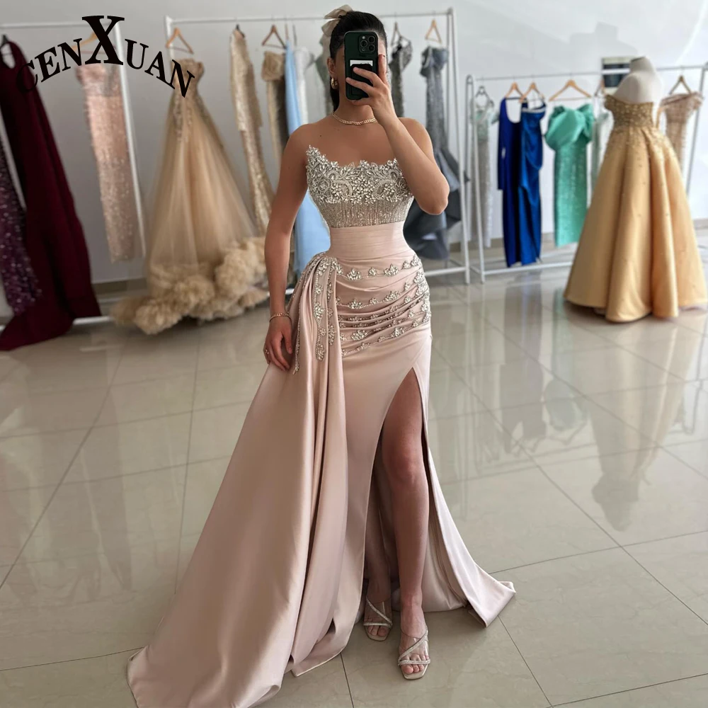 CENXUAN Elegant Celebrity Dresses for Woman Slit Rhinestones Formal Occasion Dresses Vestidos Robes De Soiree Customized