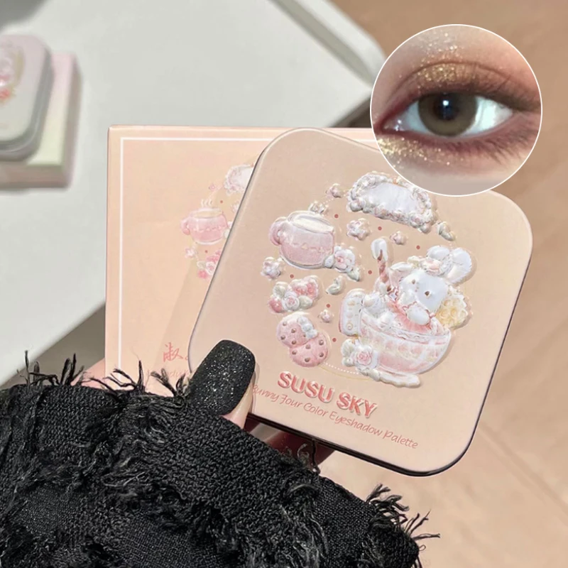 SUSU SKY Lady Rabbit 4 色アイシャドウ パレット — マットな仕上がり、肌のトーンを強化、自然なブレンド、毎日多用途