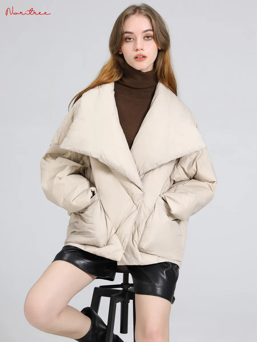 Winter oversized thick warm fluffy down coat female Large lapel collar bread style down parkas catwalk style down jackets wy1898