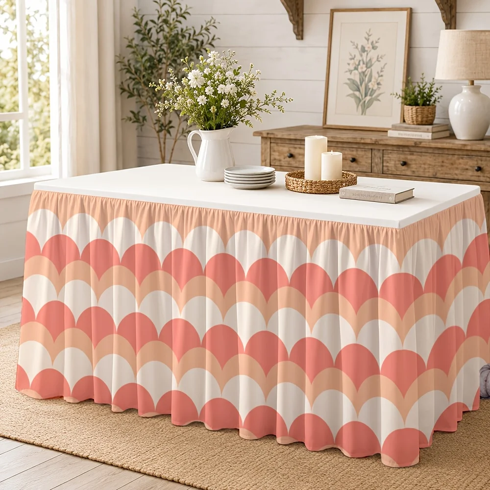Polyester scallop edge pattern, peach cream color, for wedding banquet and dining event decoration