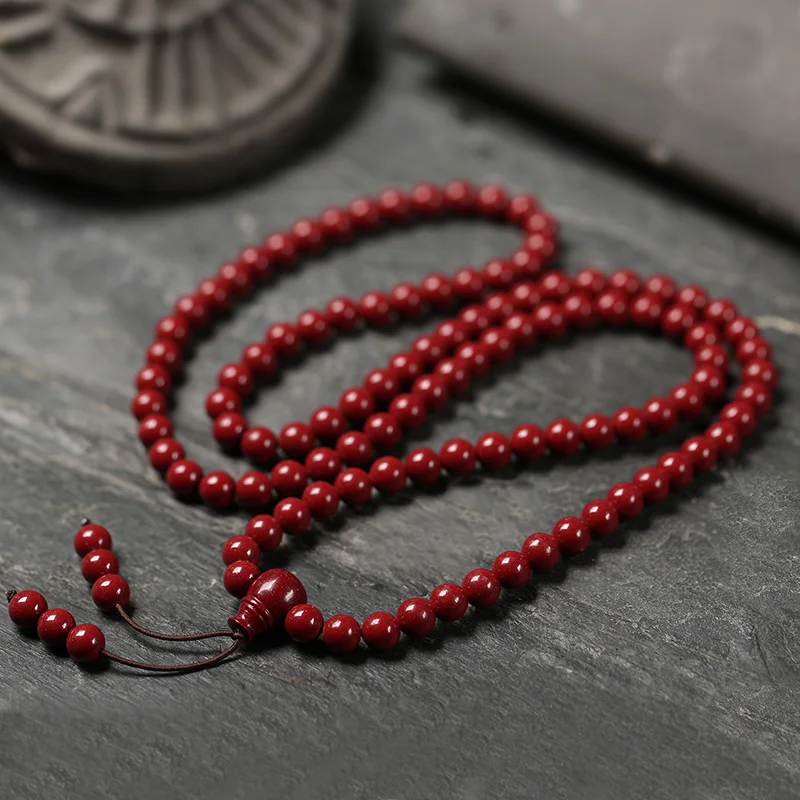 Natural High Purity Vermilion 108 Buddha Beads Hand String Female Raw Mine Lucky Bracelet Male Miniatures Fengshui Ornament