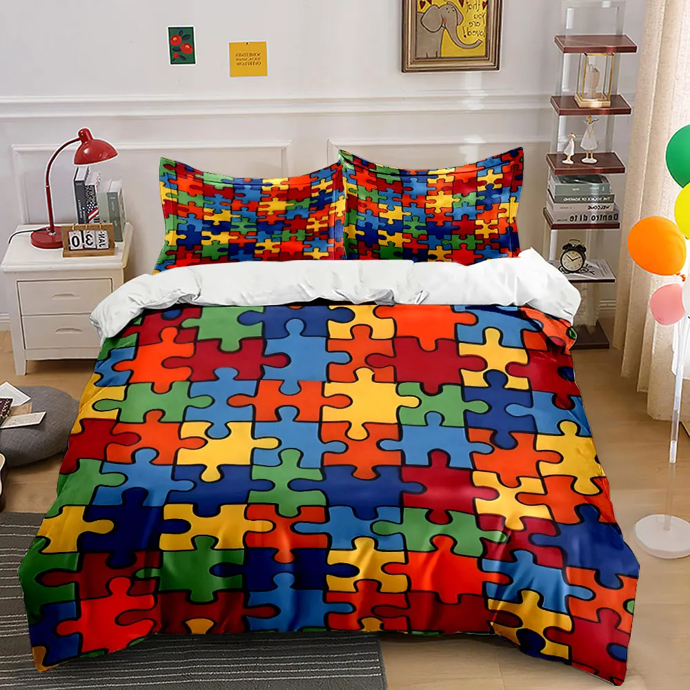 

Colorful puzzle piece composition Print Bedding Set 1 Duvet Cover 2 Pillowcases for Adult and Children Luxury Gift Full Size