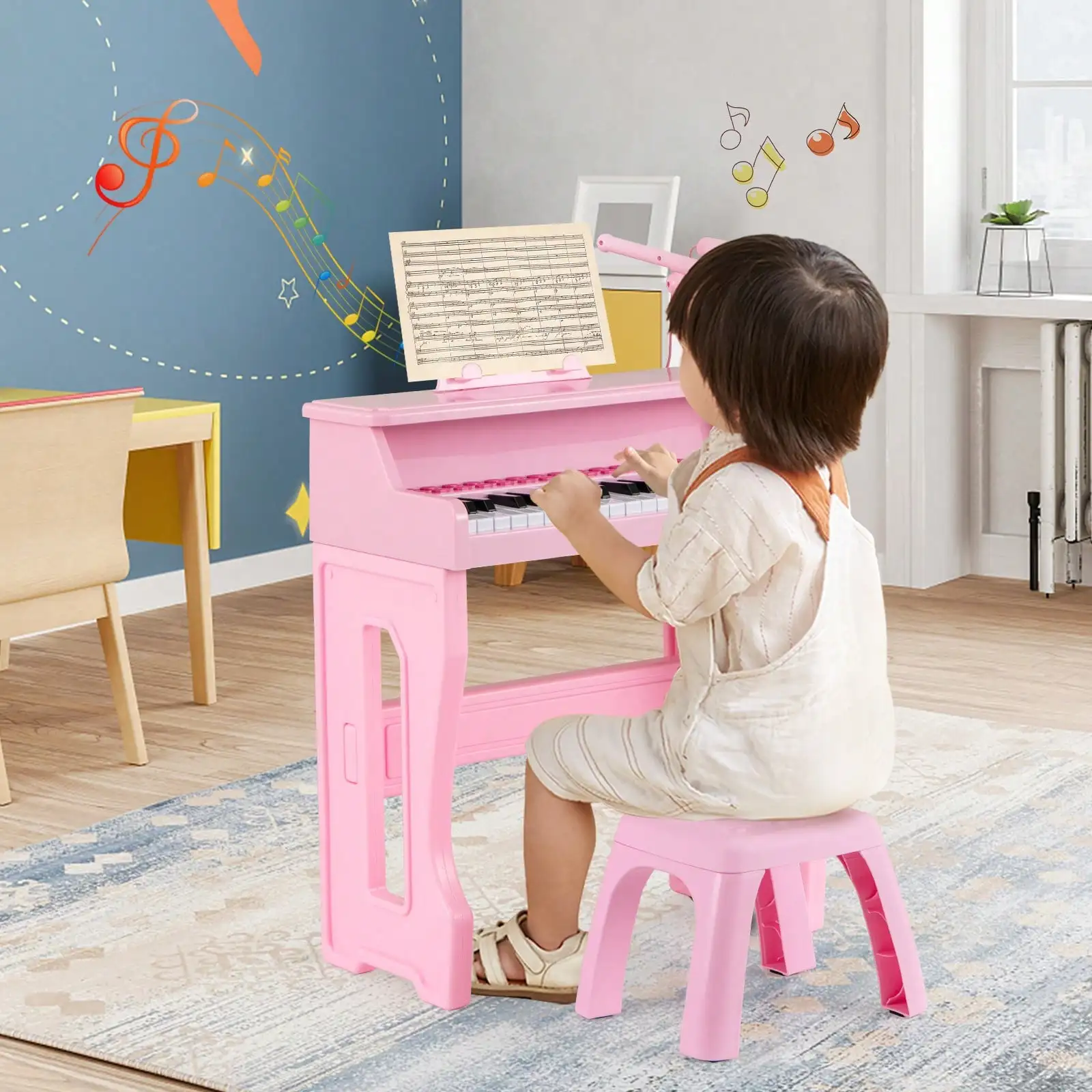 Pink 37‑Key Kids Music Piano Keyboard Toy with Microphone,Multifunctional Early Learning Musical Instrument,Portable Electronic Organ for Music Enlightenment,Fun Educational Play Toy,Perfect Birthday Holiday Gift for Toddlers,Boys & Girls Beginners