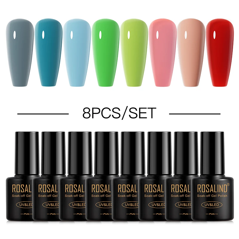 

ROSALIND Gel Nail Polish Set Semi Permanent Soak Off Base Top Coat For Nail Art Nail Enhancement Kit Need UV/Led Lamp Cure