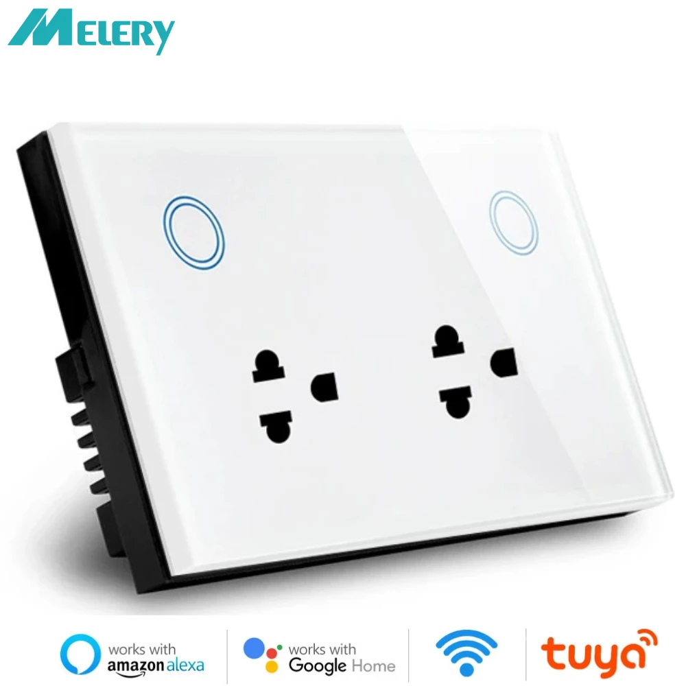 Melery WIFI Smart Tuya US Socket Touch Glass Panel Thailand Double Outlet Voice Remote Control Smartlife APP Alexa Google Home