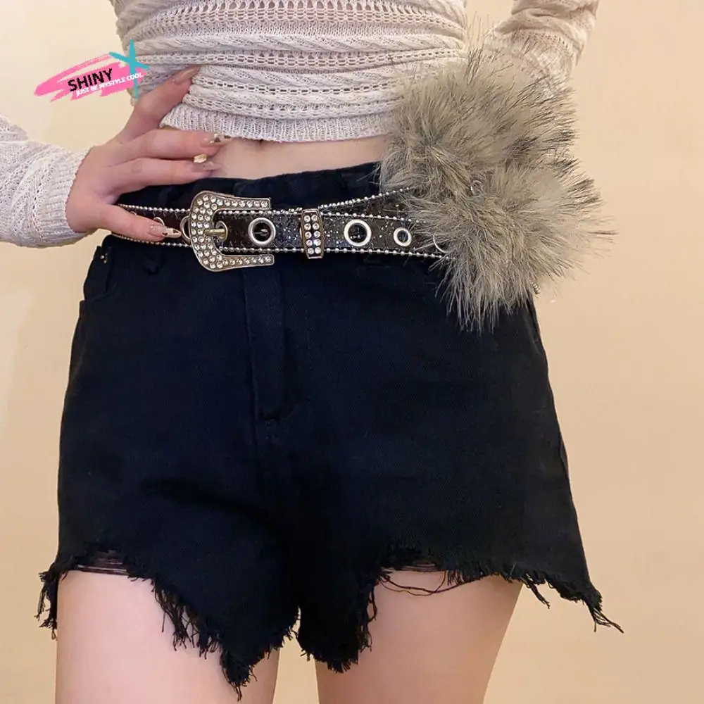 

Кожаный меховой ремень со стразами в стиле панк, пикантный стиль девушки, пушистый пояс, джинсовый декор, ретро Y2K, плюшевый пояс, украшение для платья