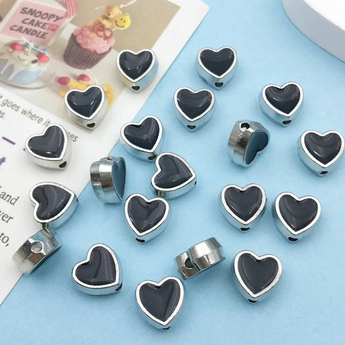 20pcs Zinc Alloy Enamel 8mm Black Heart-Shaped Spacer Beads for DIY Necklace Bracelet Earrings Jewelry Making Handmade