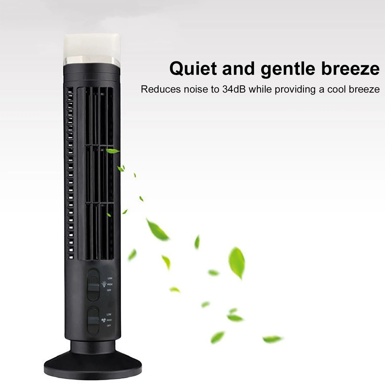 Tower Bladeless Fan 90 Degree Oscillating Removable Rear Grille Easy Cleaning Quiet USB Desk Fan with Light for Office