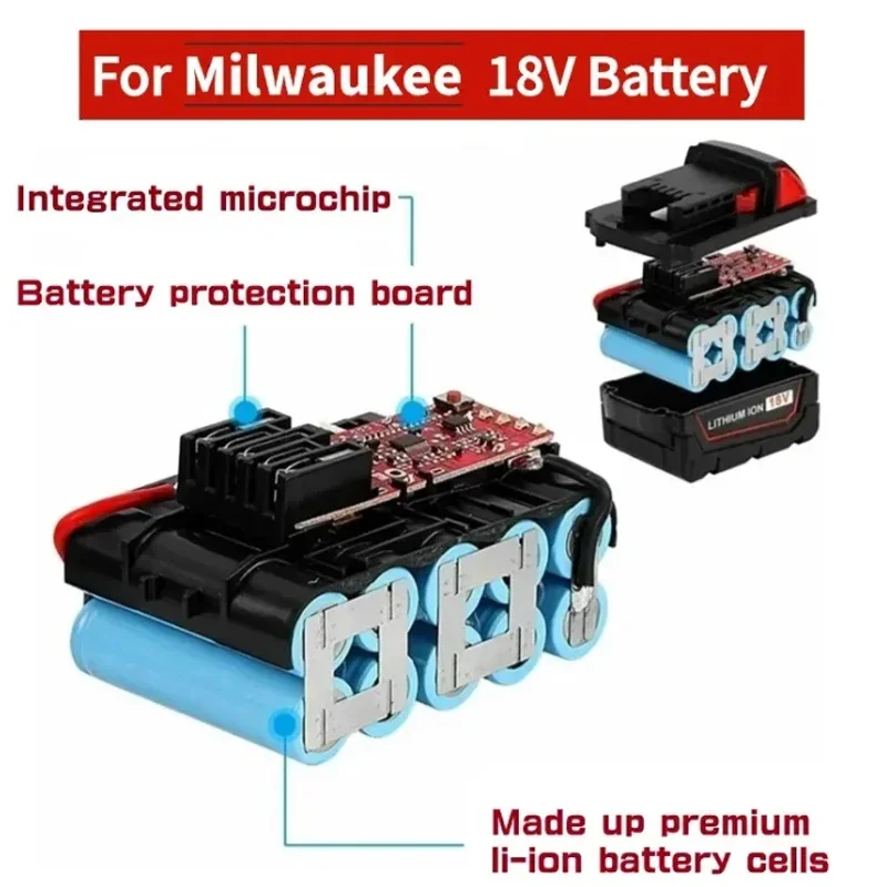 Substituição recarregável da bateria de lítio para Milwaukee M18 XC, 9.0Ah, 18V, 48-11-1860, 48-11-1850, 48-11-1840, 48-11-1820