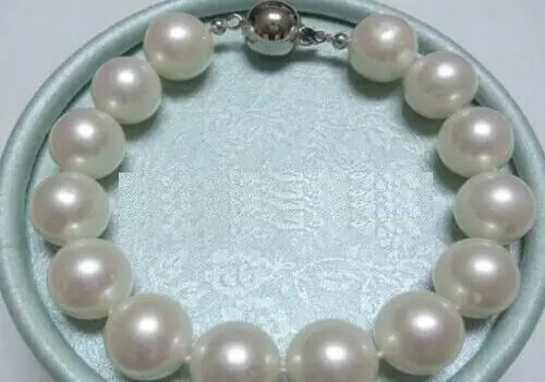 

Super natural South China Sea AAA 11-12mm white round pearl bracelet 7.5-8 "14k buckle