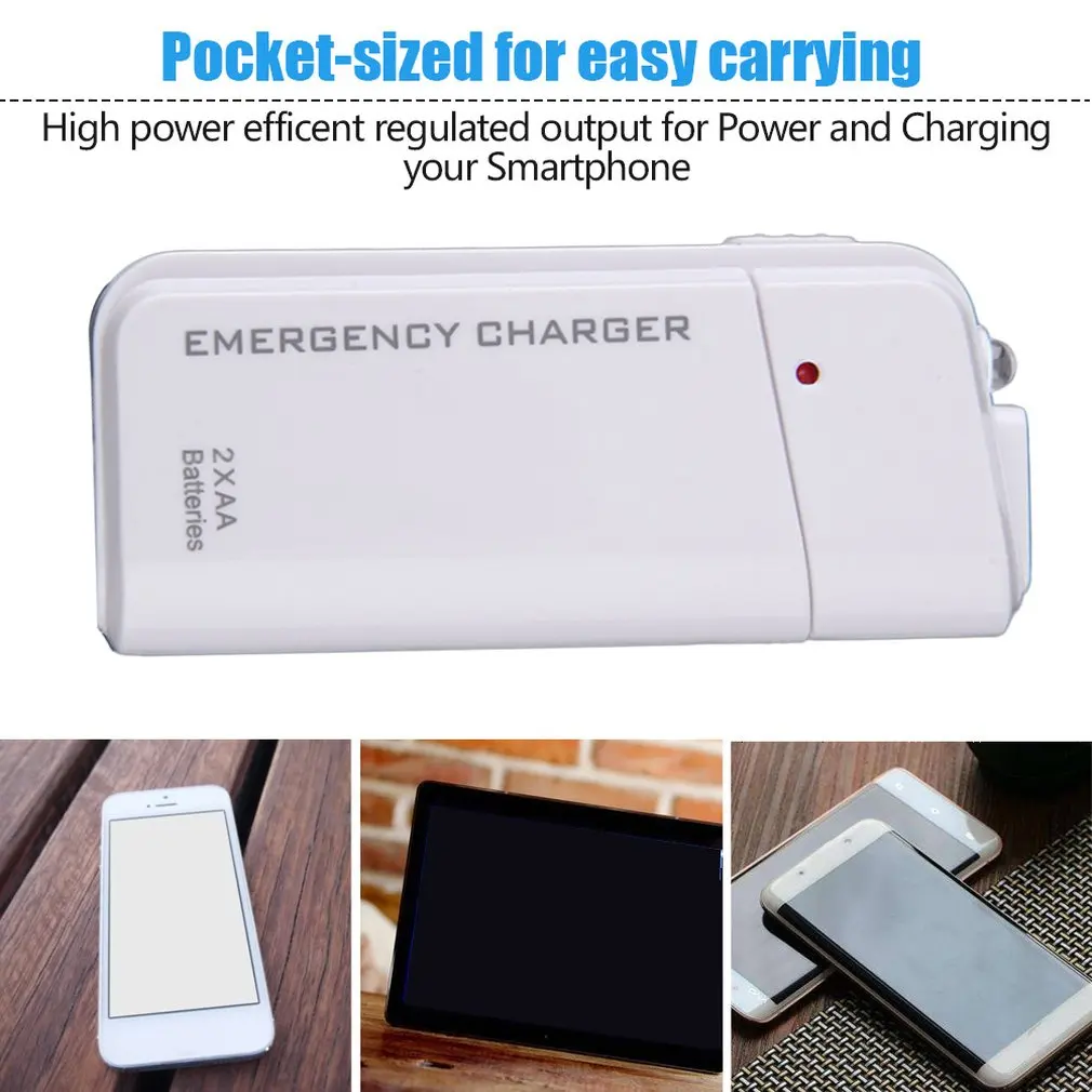 Universal Portable USB Emergency 2 AA Battery Extender Charger Power Bank Supply Box For iPhone Mobile Phone MP3 MP4 White