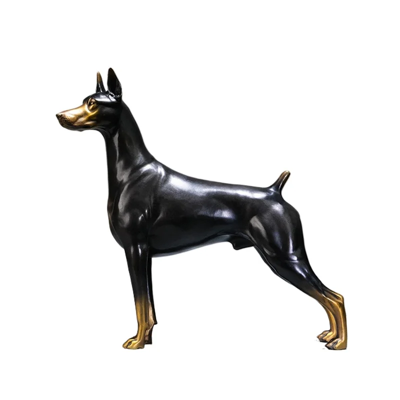 Animal Crafts Statues,Brass Doberman Dog Sculpture Ornaments,Nordic Art Figurines,Desktop Decoration,Copper Artwork,Luxury Gifts