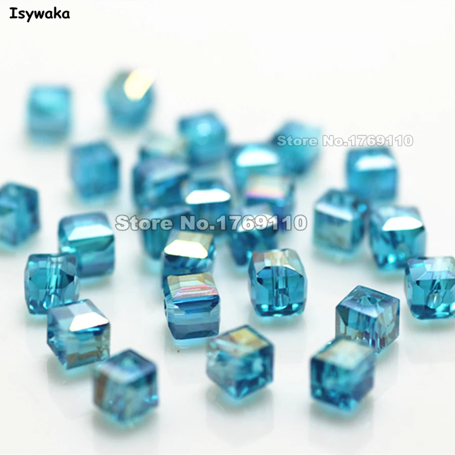 Isywaka 100pcs Cube 4mm Green Blue AB Color Square Austria Crystal Beads Glass Beads Loose Spacer Bead DIY Jewelry Making