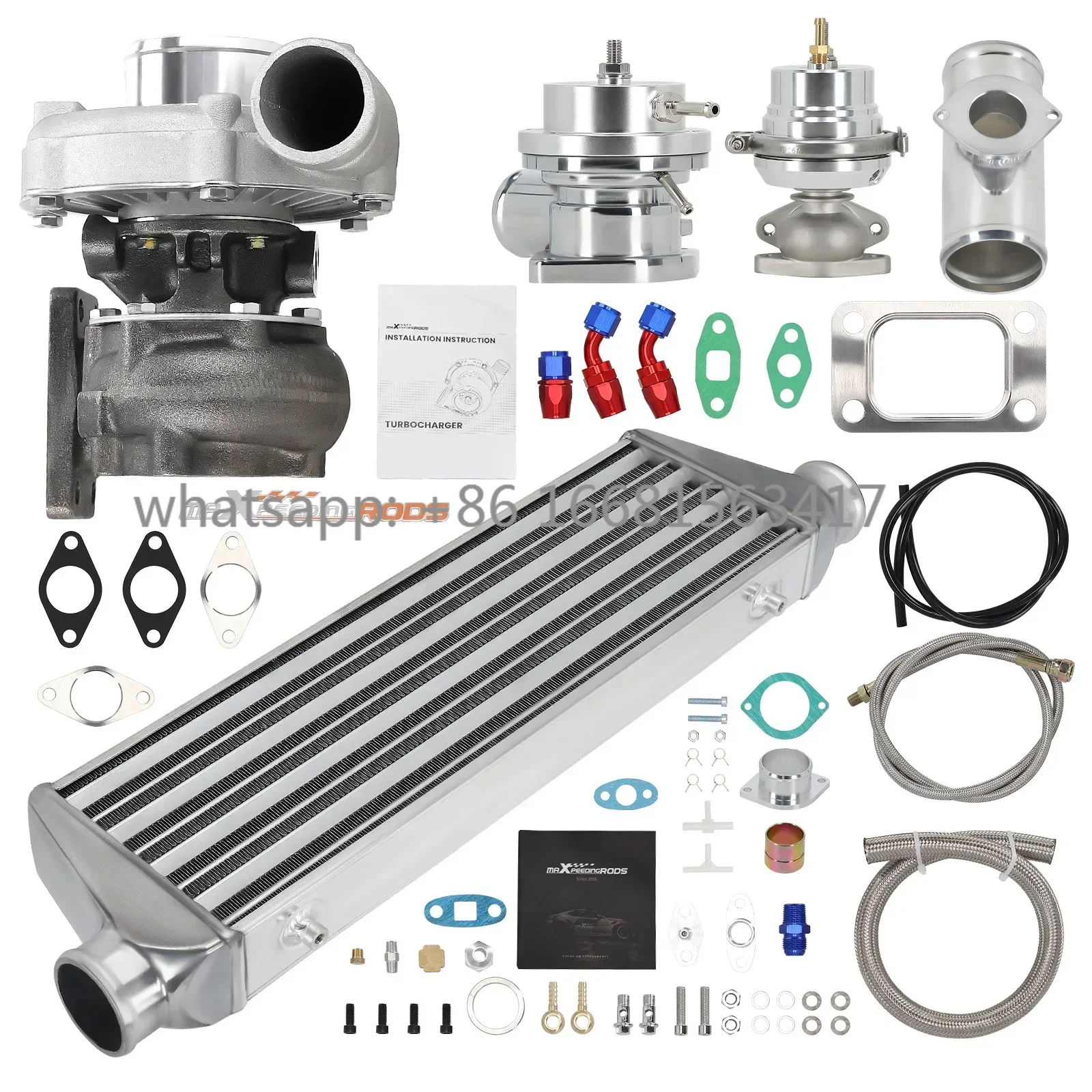 T3/T4 TURBO KIT 350HP WASTEGATE + INTERCOOLER + BOV + OIL Feed LINE Universal