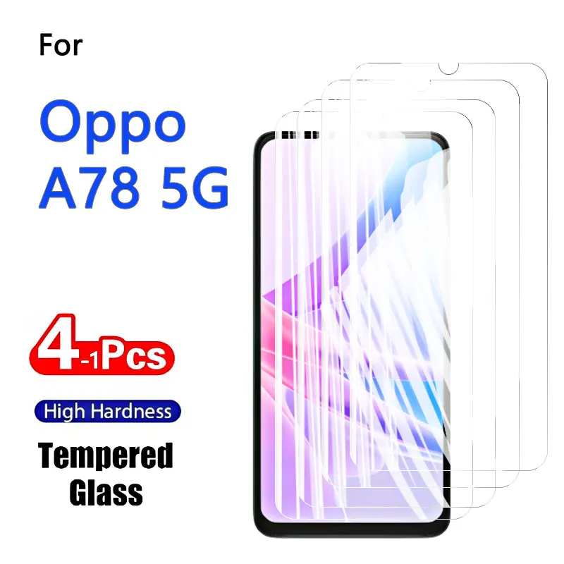 1-4PCS Screen Protectors For Oppo A78 5G Tempered Glass Crystal 9H HD High Aluminum 6.56