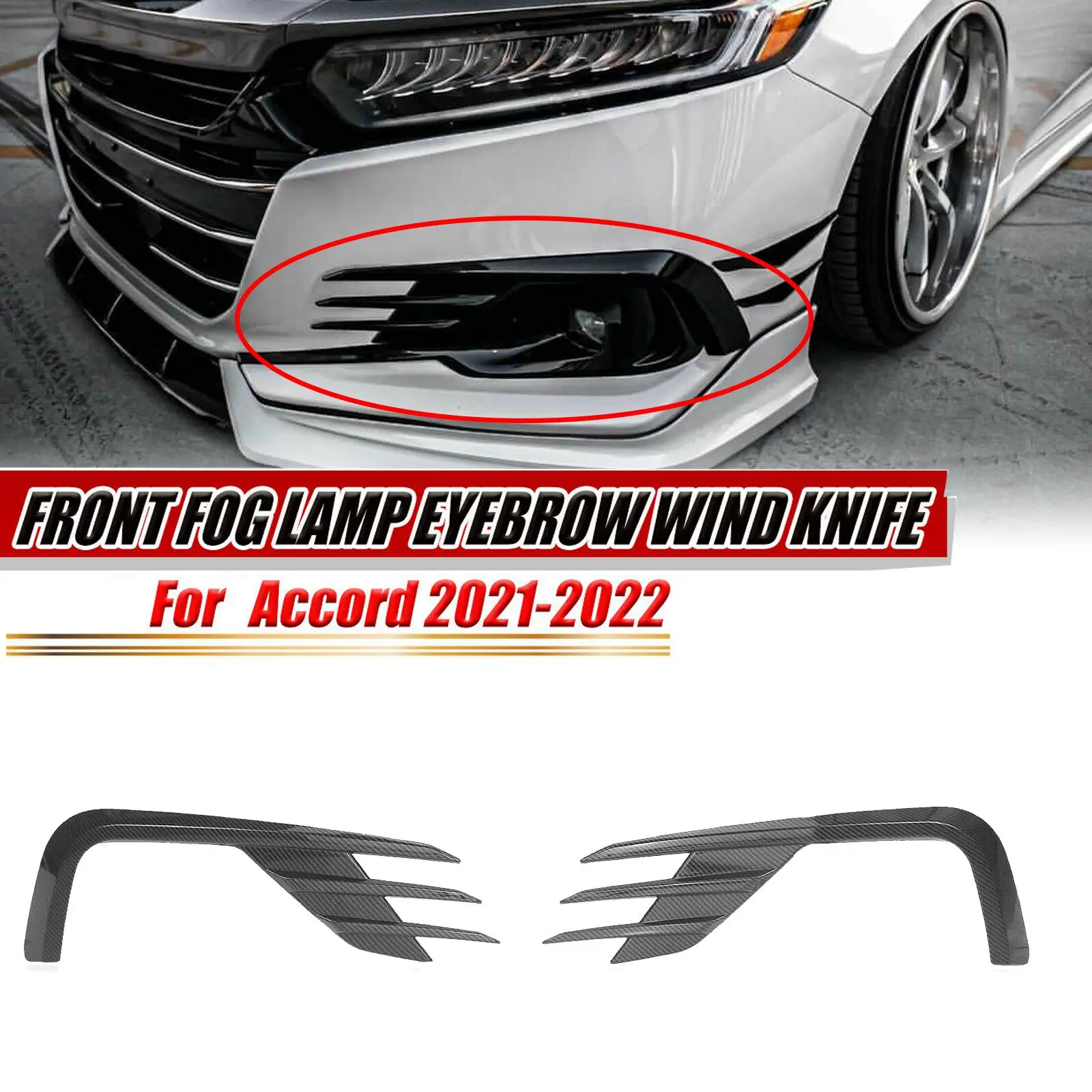 Carbon Fiber Front Fog Light Lamp Eyebrow Cover Trim Frame for Accord 2021-2022 Wind Knife Grille Decor