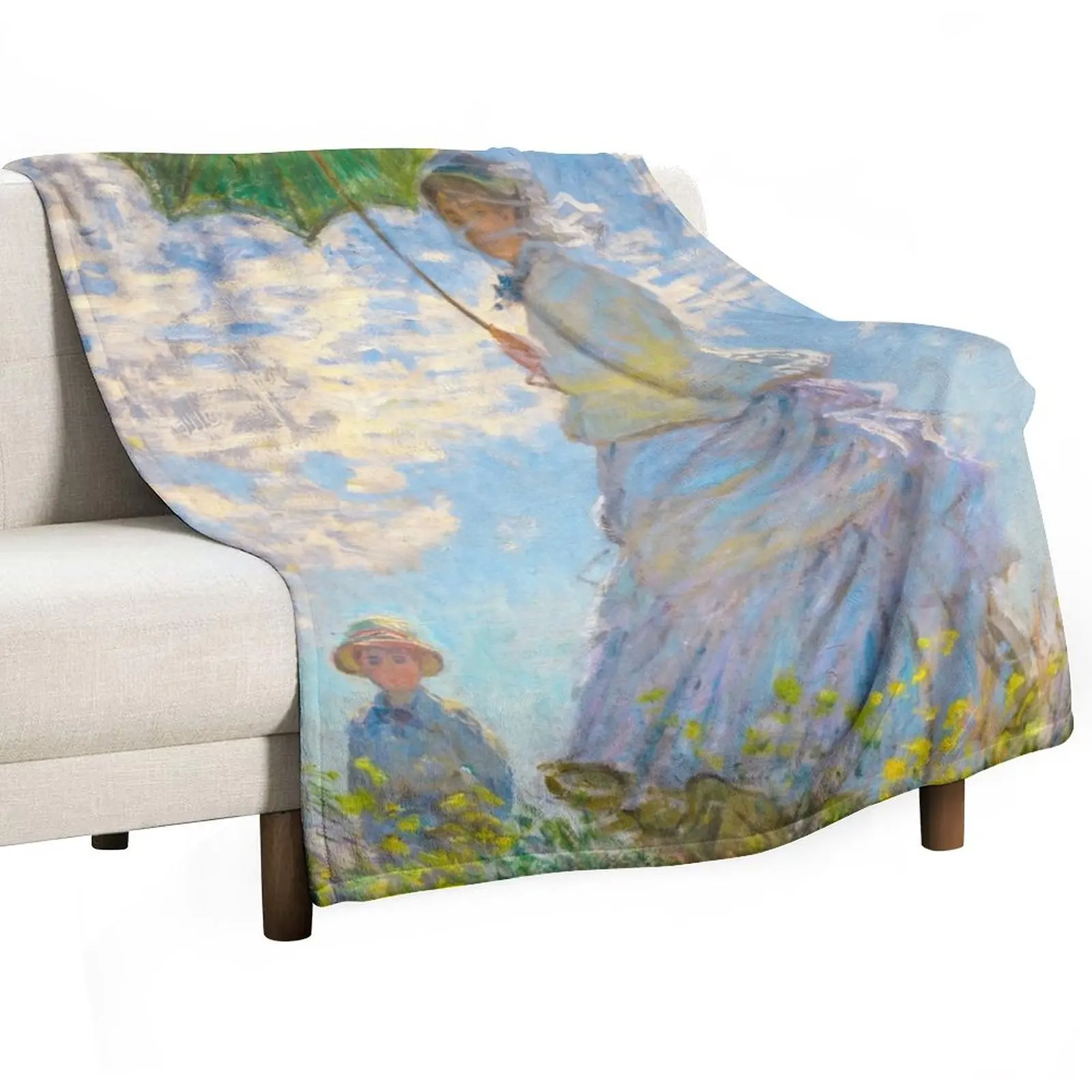 Claude Monet - Woman with a Parasol Throw Blanket Plaid on the sofa For Baby Travel Blankets