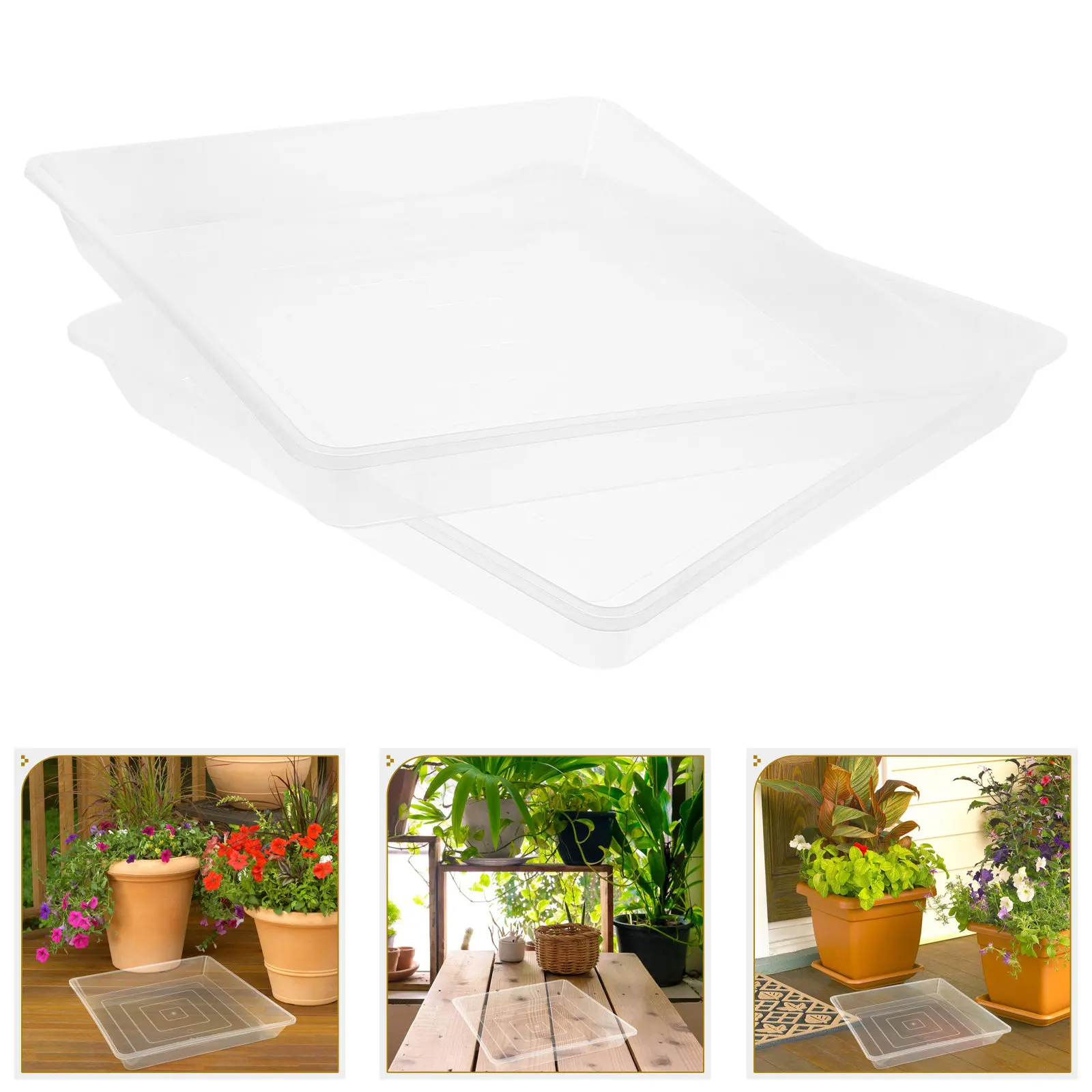 Square Flower Pot Trays 2 Pack Clear Plastic Planter Saucers Drainage Water Catchers for Indoor Outdoor Pots