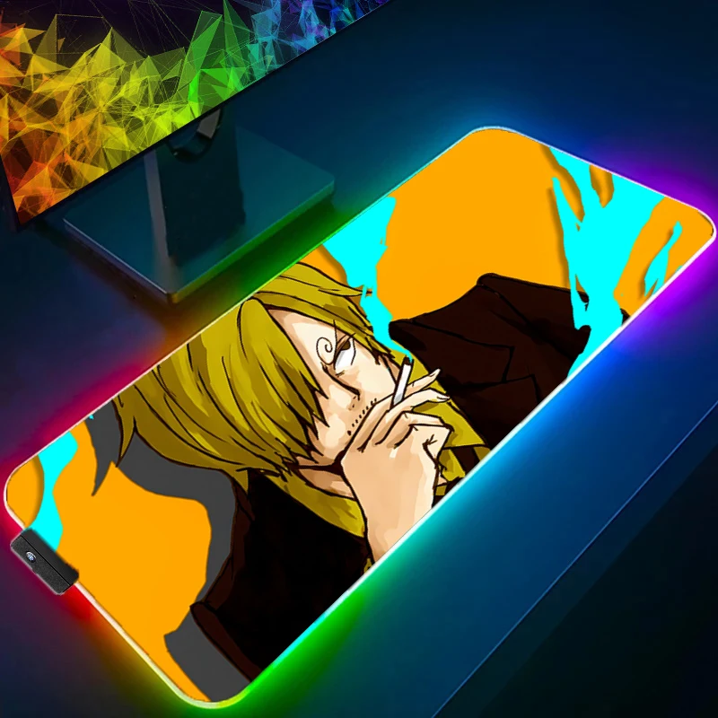 

ONE PIECE Sanji RGB Mouse Pad Anime Carpe Large PC Gamer Computer LED Mausepad Keyboard Gaming Accessories Backlight Desk Mat