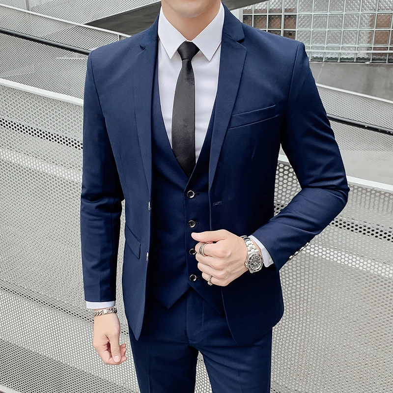 

Blazers Jacket Pants Vest 3 Pcs Set / 2024 Fashion New Men's Casual Boutique Business Solid Color Slim Dress Suit Coat Trousers