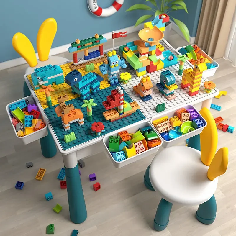 Building Blocks Table Desk Multi Functional Large Granules Assembly With Storage Box Educational Toys Young Puzzle Game Table