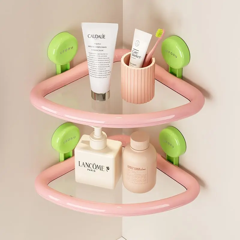 

No punching strong adsorption bathroom triangle rack dopamine creative suction cup toilet toothbrush storage rack