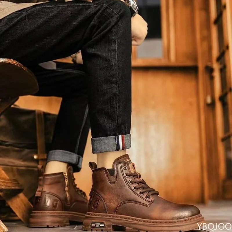 Herbst-Sieger: Neue, bequeme High-Top-Schuhe im Retro-Stil, modische, vielseitige, lässige, warme, kurze Stiefel, elegante, minimalistische Herrenschuhe. – Detail 9