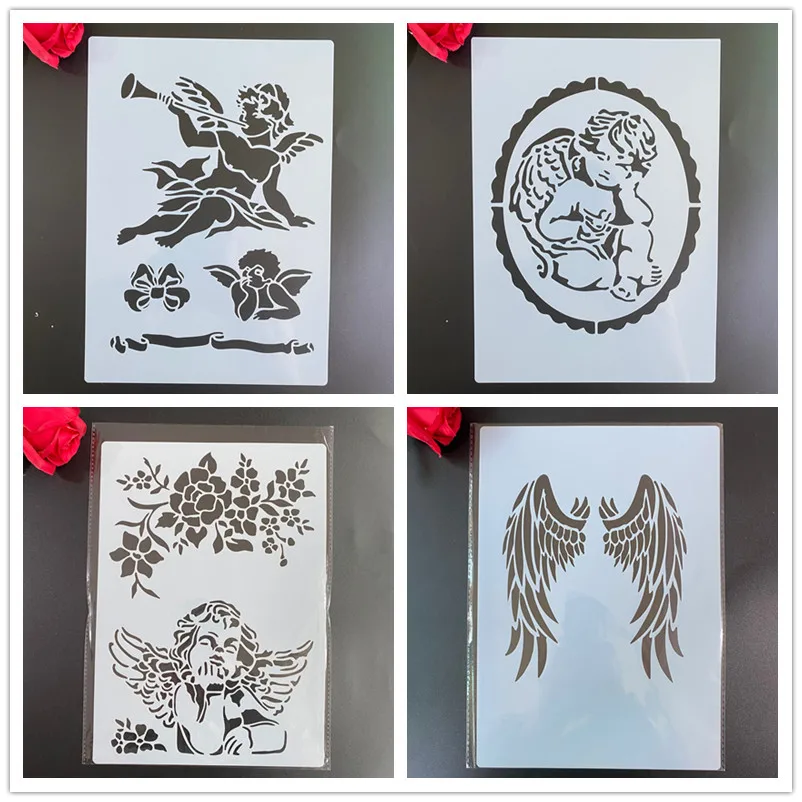 4pcs /set A4 Mandala Stencils Painting Coloring Embossing Scrapbook Album Decorative Template stencil paris angel wings