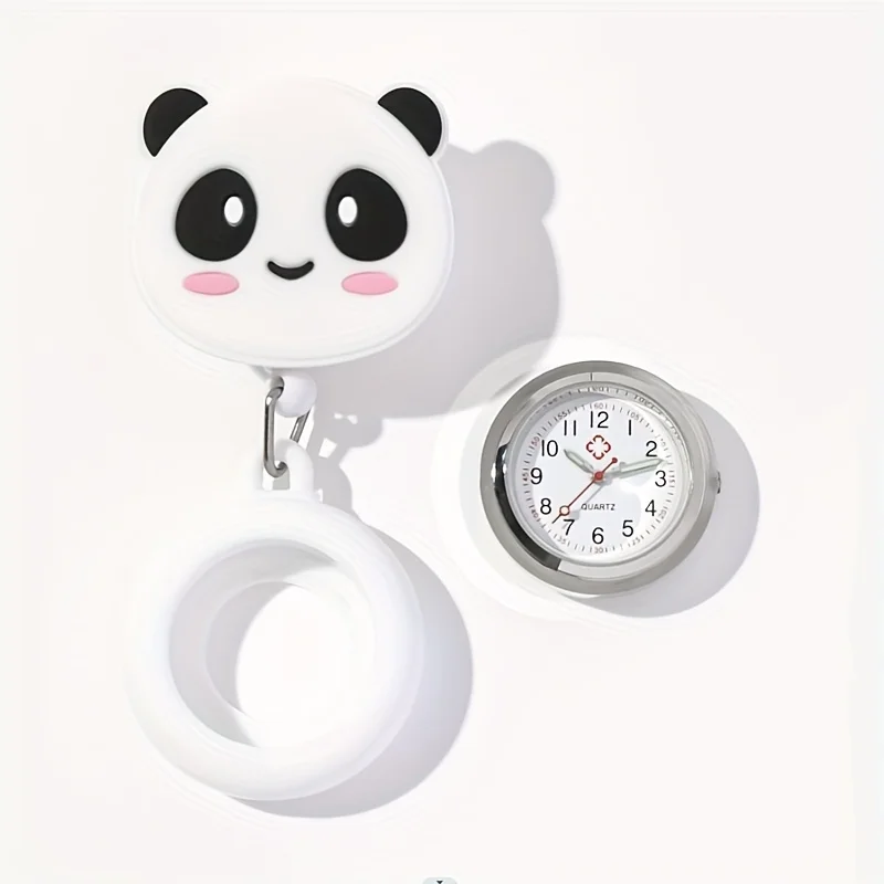 Cute Panda Nurse Quartz Pocket Watch with Stretchable Ribbon ,World Time Function,  Stylish Functional Gift, Nursing Accessory