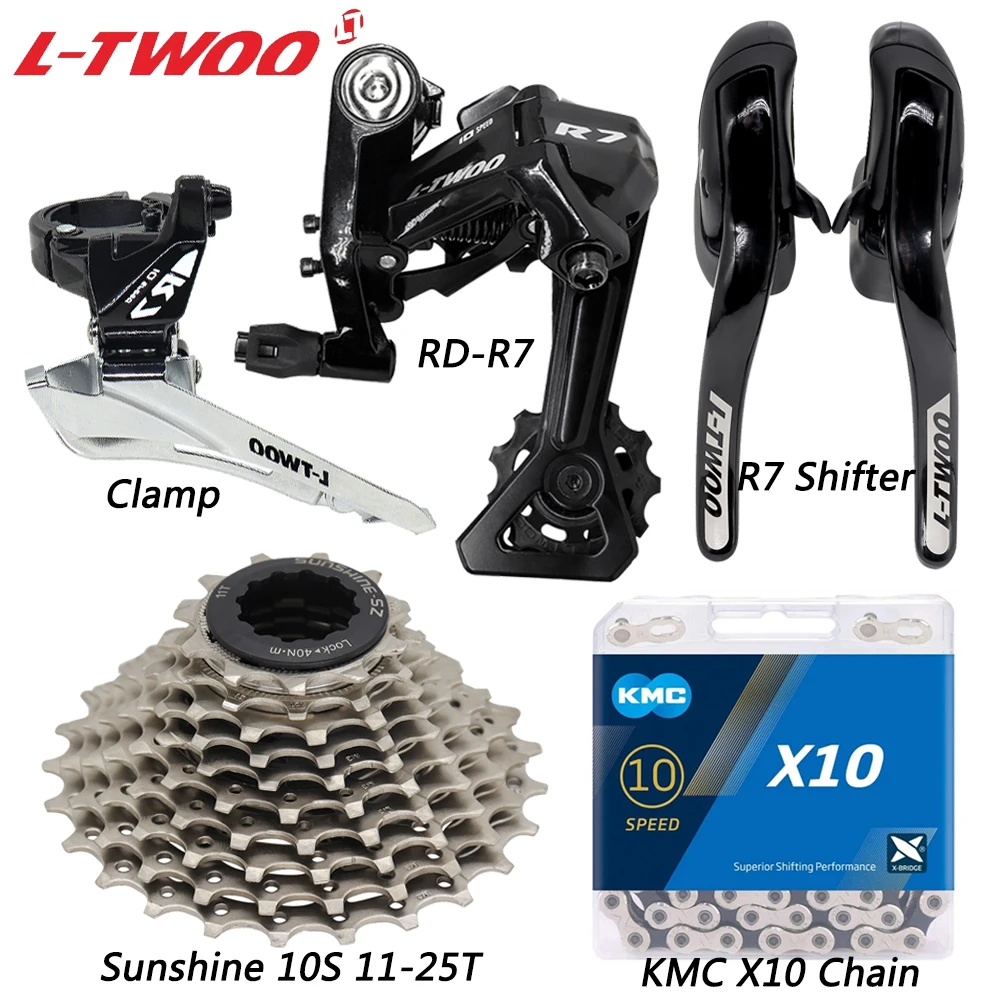 

LTWOO R7 2x10 Speed Road Bike Kits Shifter Clamp/Brazed on Rear Front Derailleur X10 Chain 11-25T/28T Cassette Bicycle Parts