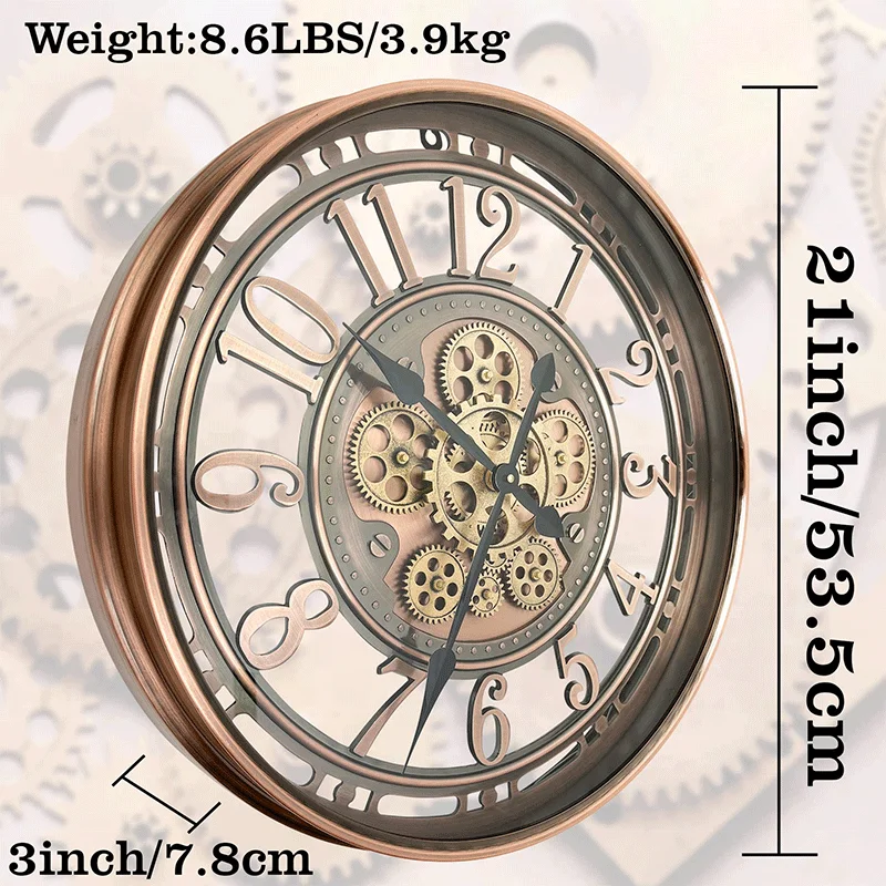 INFINITY TIME 21 Inch Metal Copper Clocks Moving Gear Wall Clock For Home Living Room Decor Wall Clock Moving Gear