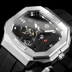 2024 Forsining Relojes Montre Mens Skeleton Automatic Self Wind Mechanical Movement Watch Luminous Silicone Band Wrist Watch