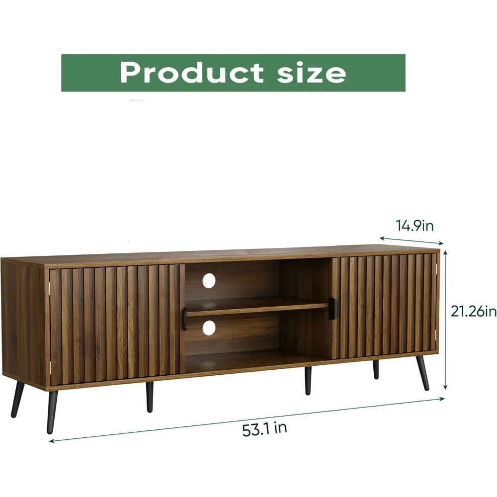 Fluted TV Stand for 30 to 55 inch TV, Modern Mid Century Entertainment Center with Storage, Media TV Console Table