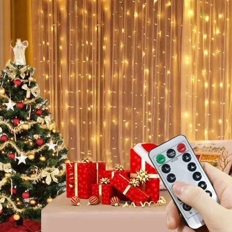 Cortina de luces USB, guirnalda de luces para árbol de Navidad, hogar, dormitorio, boda, decoración navideña, 8 modos