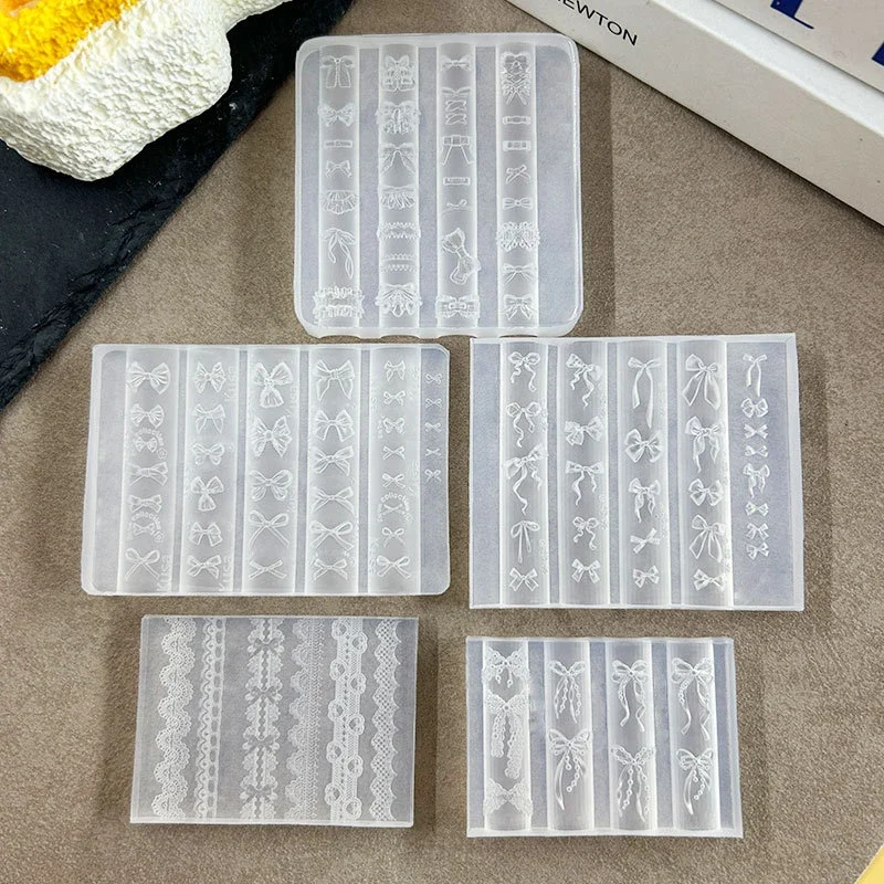 3D Nail Mold Silicone Nail Tools Cartoon Bow Rabbit Frame Gemstone Nail Charms Molds Nail Art Accessories Nail Supplies
