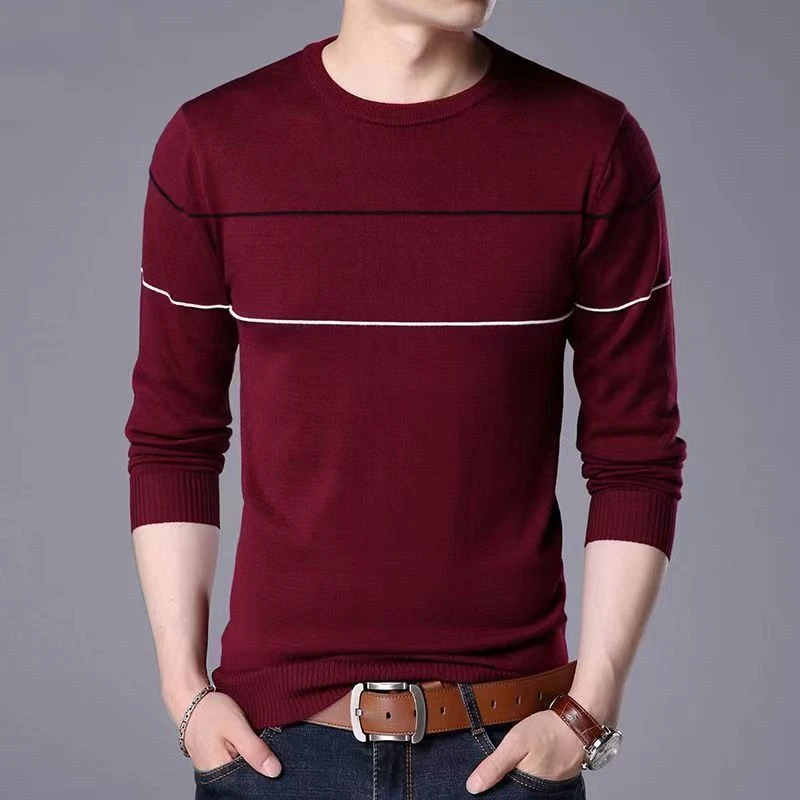 Spring Autumn Thin Men's Knitting Striped Pullovers Top O-neck Long Sleeve Loose Casual Sweaters Vintage Fashion Men Clothing
