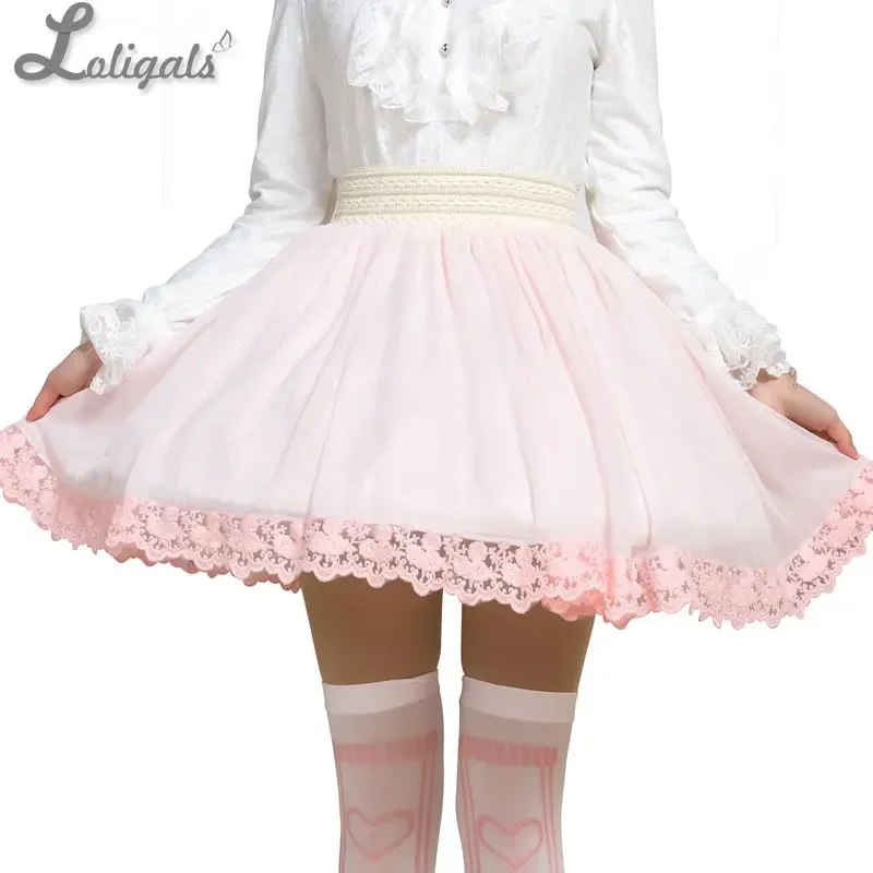 Glittering Short Skirt Cute Mori Girl Skirt for Summer Lace Ruffle A-line Skirt