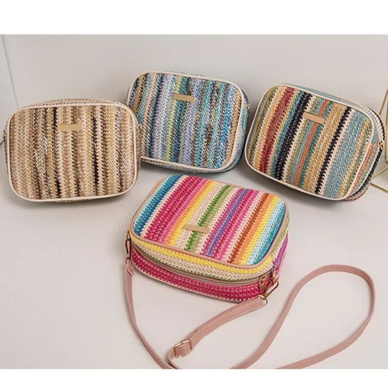 Bolso cruzado de paja multicolor para mujer, bandolera de tejido artístico, a la moda, ADX-13