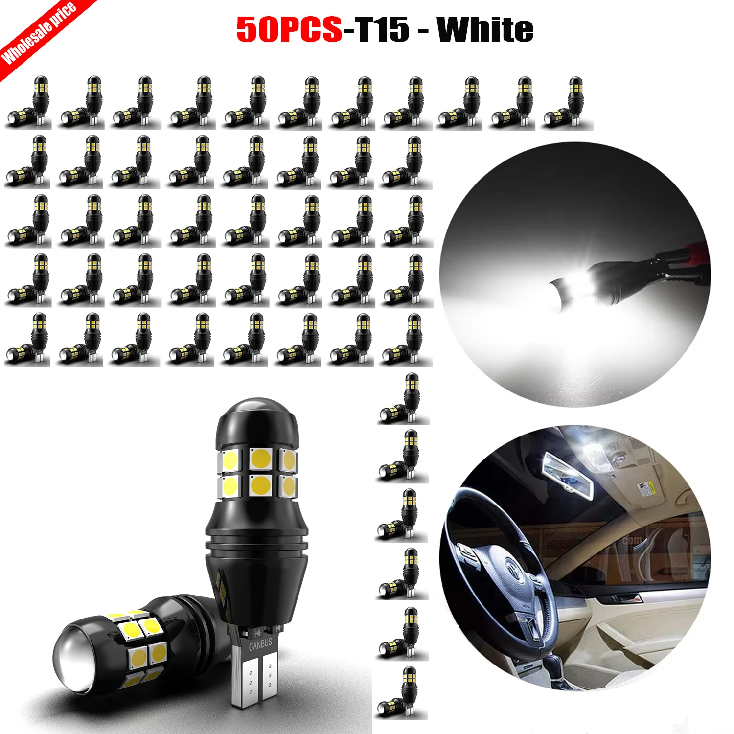 50pcs W16W T15 LED Third Brake Light 2000LM Waterproof IP68 No Error Code For Opel Astra Corsa Insignia Low Power Consumption