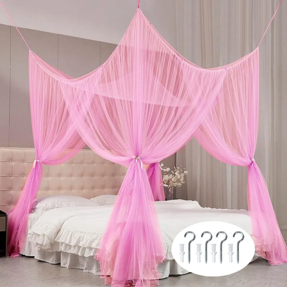 

Four Door Sexy Mosquito Net Breathable Square Insect Prevention Bed Tent Polyester Mesh Insect Proof Bed Canopy Bedroom