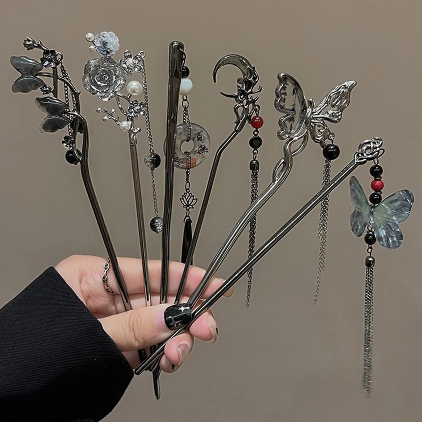 1 Stück chinesischer Stil Haarspange Vintage Schmetterling Haarnadel mit Quaste Zinklegierung Haarschmuck für Frauen Hochzeit Party